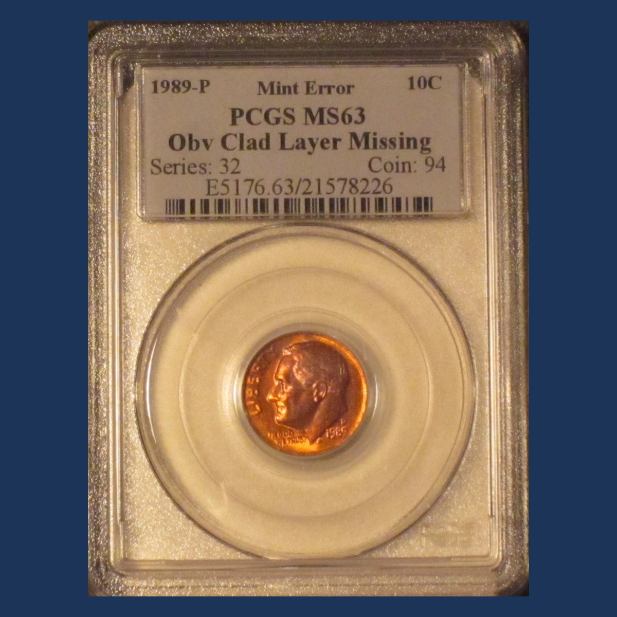 1989 Roosevelt Dime: Missing Obverse Clad Layer