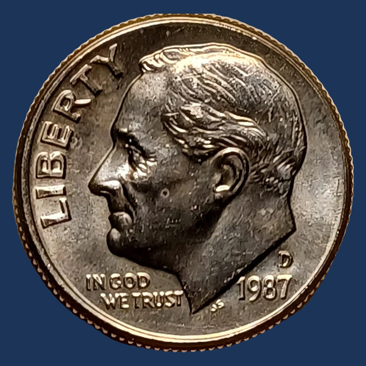 1987 Roosevelt Dime: Repunched Mintmark