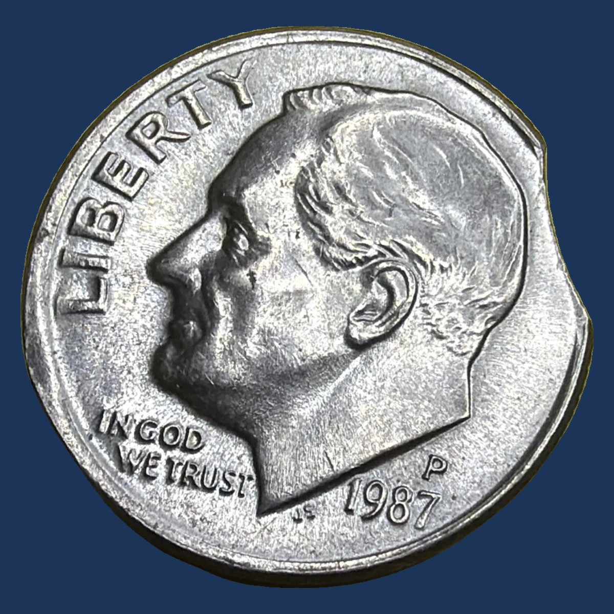 1987 Roosevelt Dime: Clipped Planchet