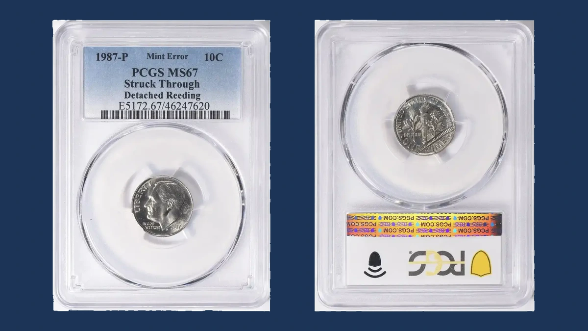 1987 Roosevelt Dime: Struck Through Detached Reeding