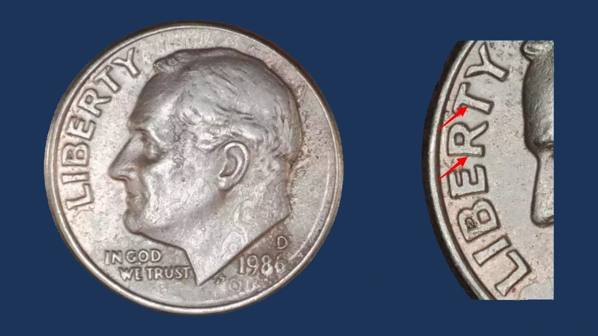 1986 Roosevelt Dime: Doubled Die Obverse