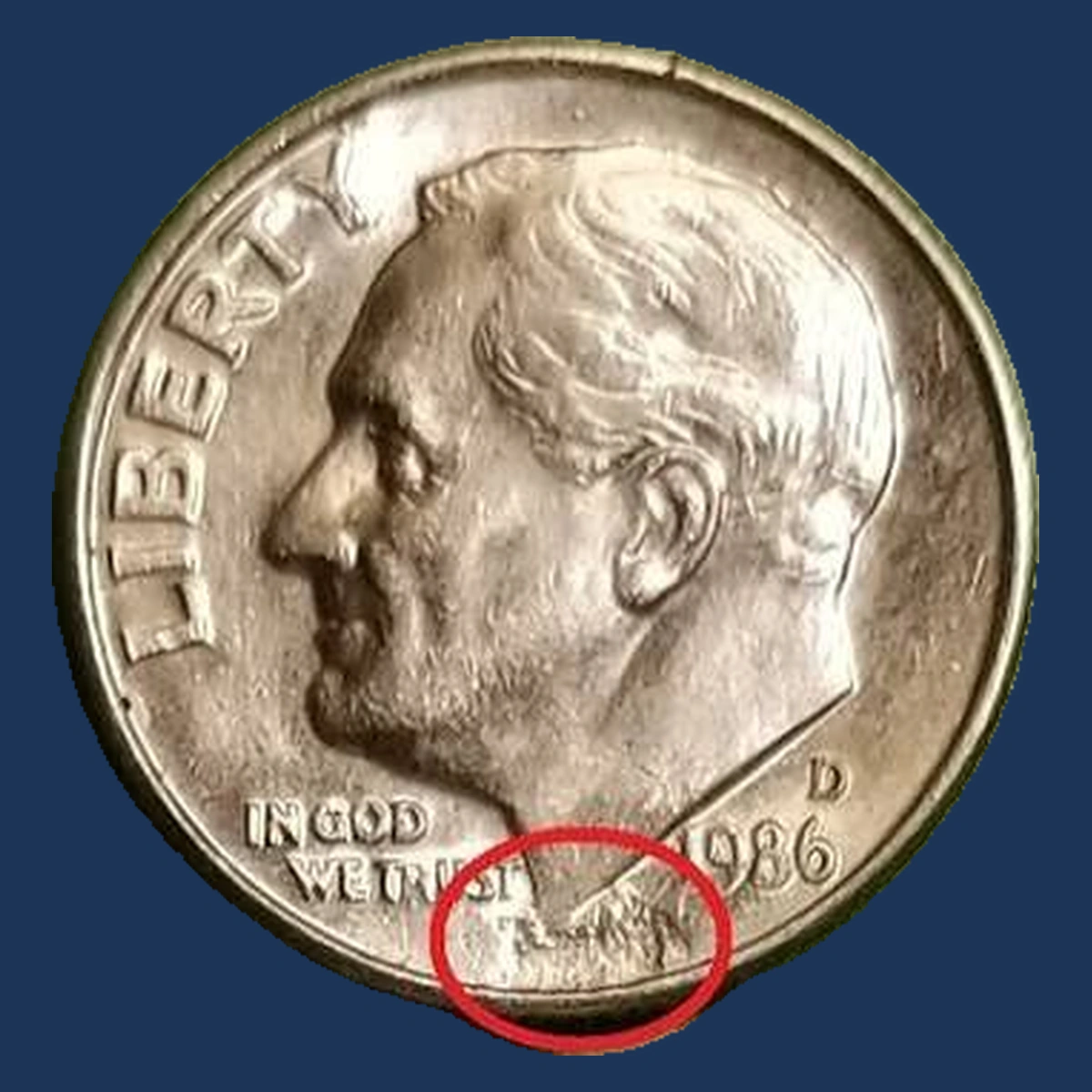 1986 Roosevelt Dime: Struck Through