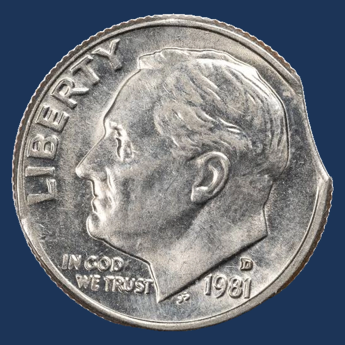 1981 Roosevelt Dime: Clipped Planchet