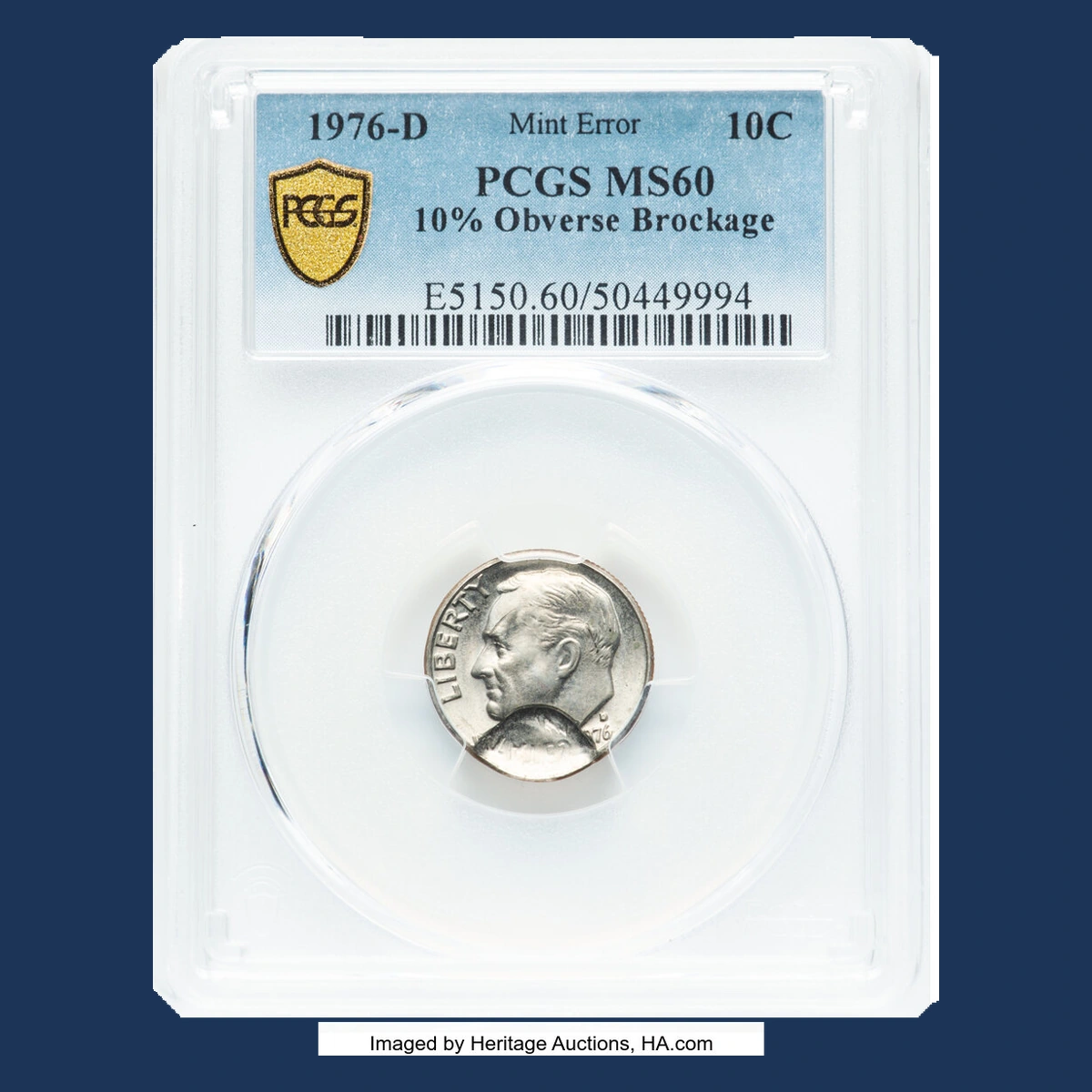 1976 Roosevelt Dime: Partial Obverse Brockage