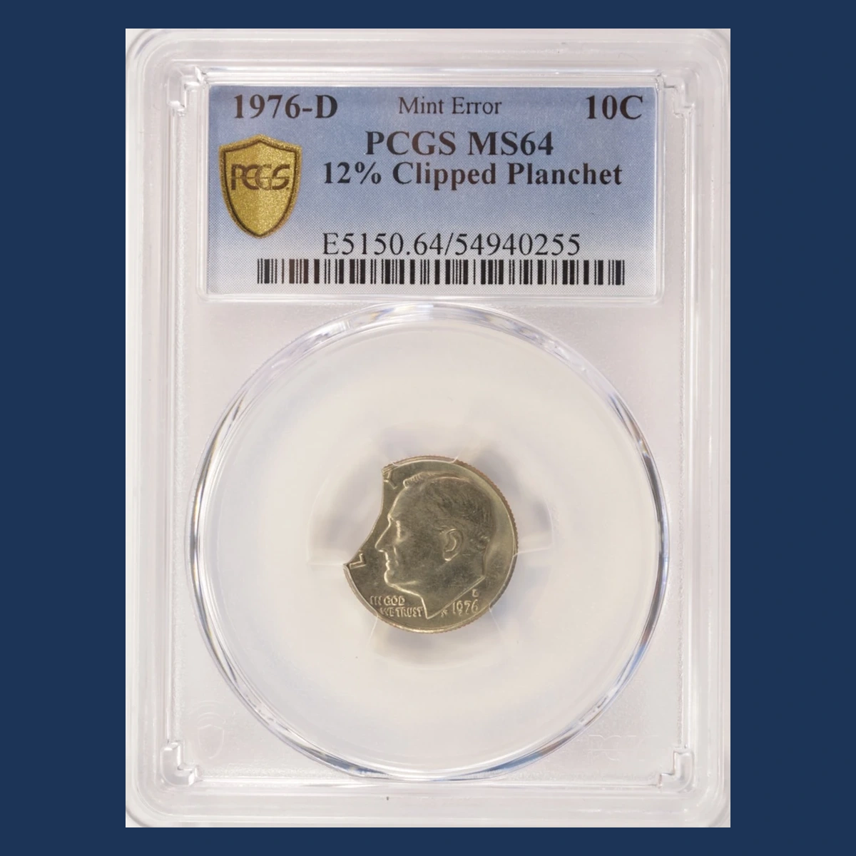 1976 Roosevelt Dime: Clipped Planchet