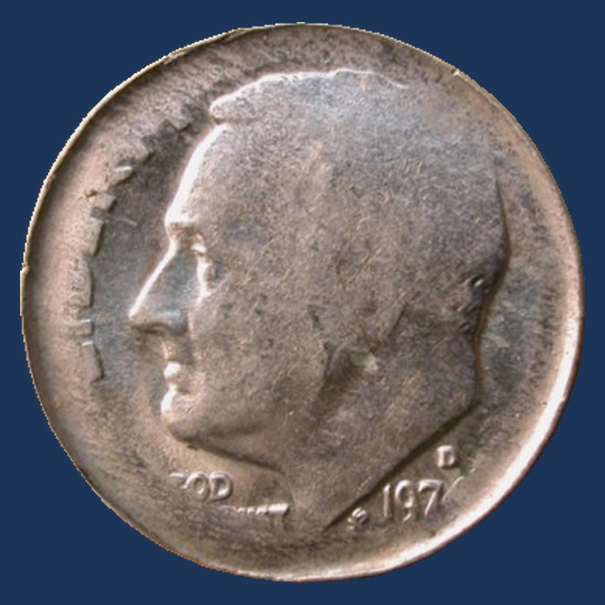 1974 Roosevelt Dime: thin solid copper-nickel blank
