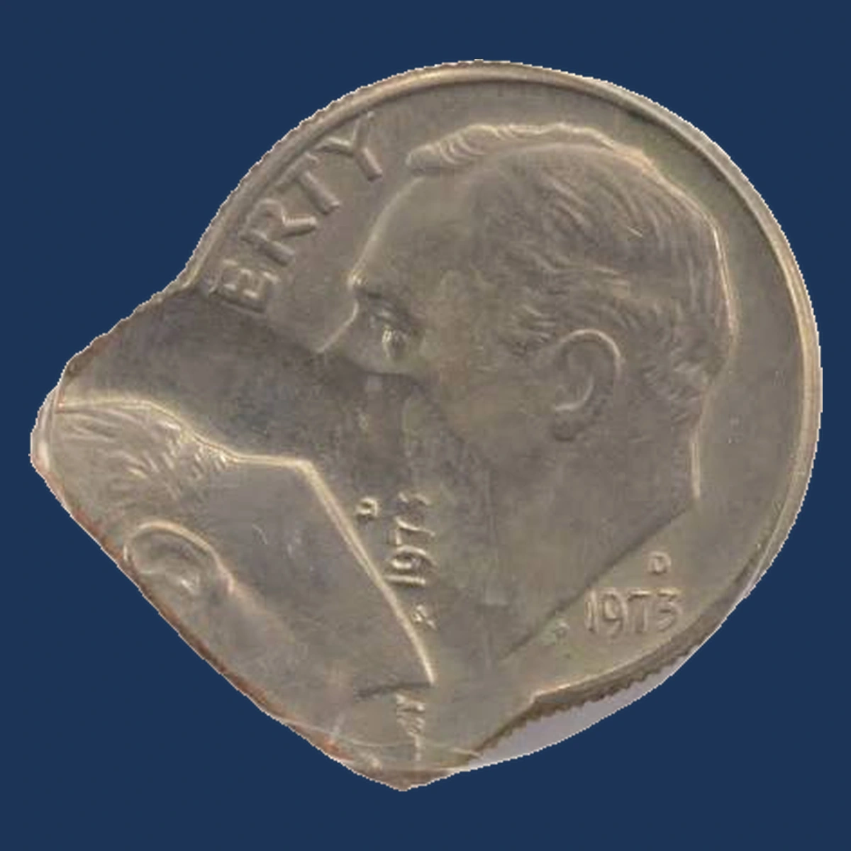 1973 Roosevelt Dime: double strike with an off-center chain-strike impression
