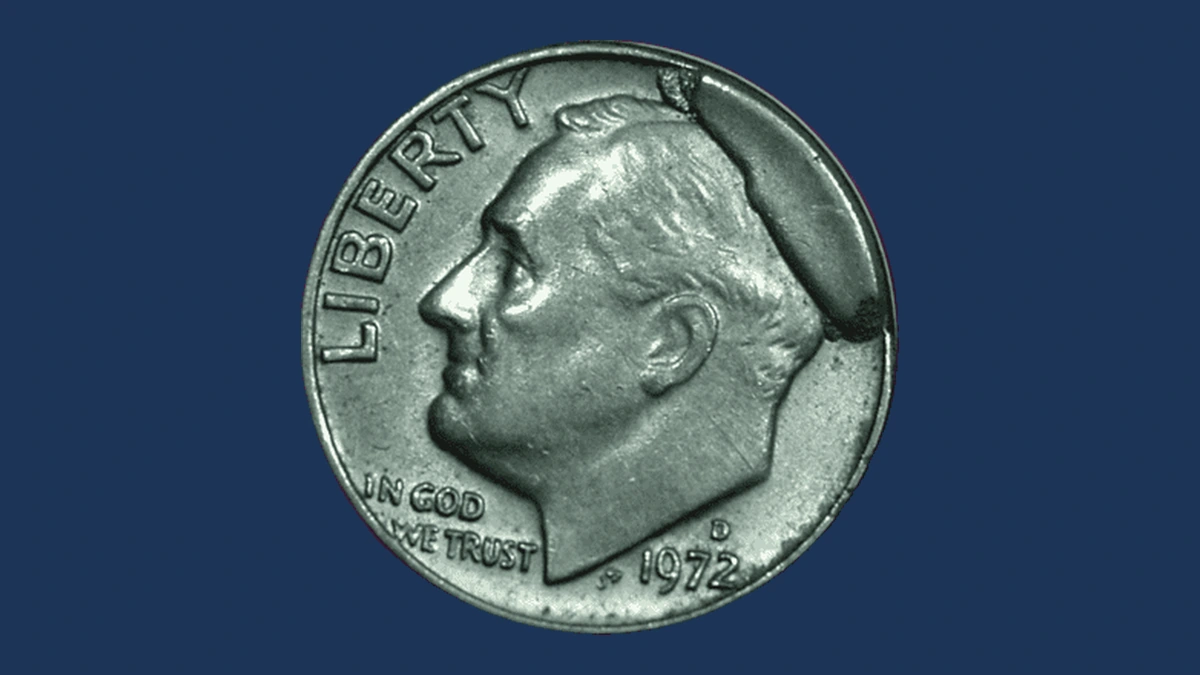 1972 Roosevelt Dime: Obverse Die Break