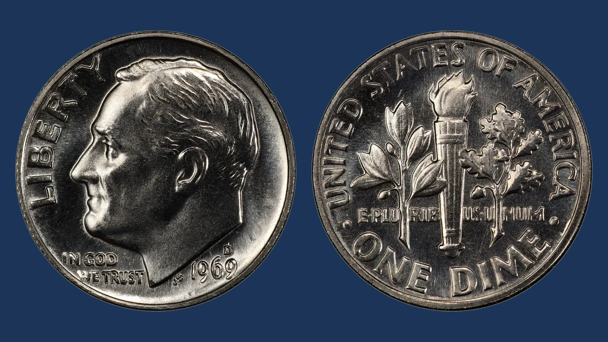 1969 Roosevelt Dime: Repunched D Mintmark