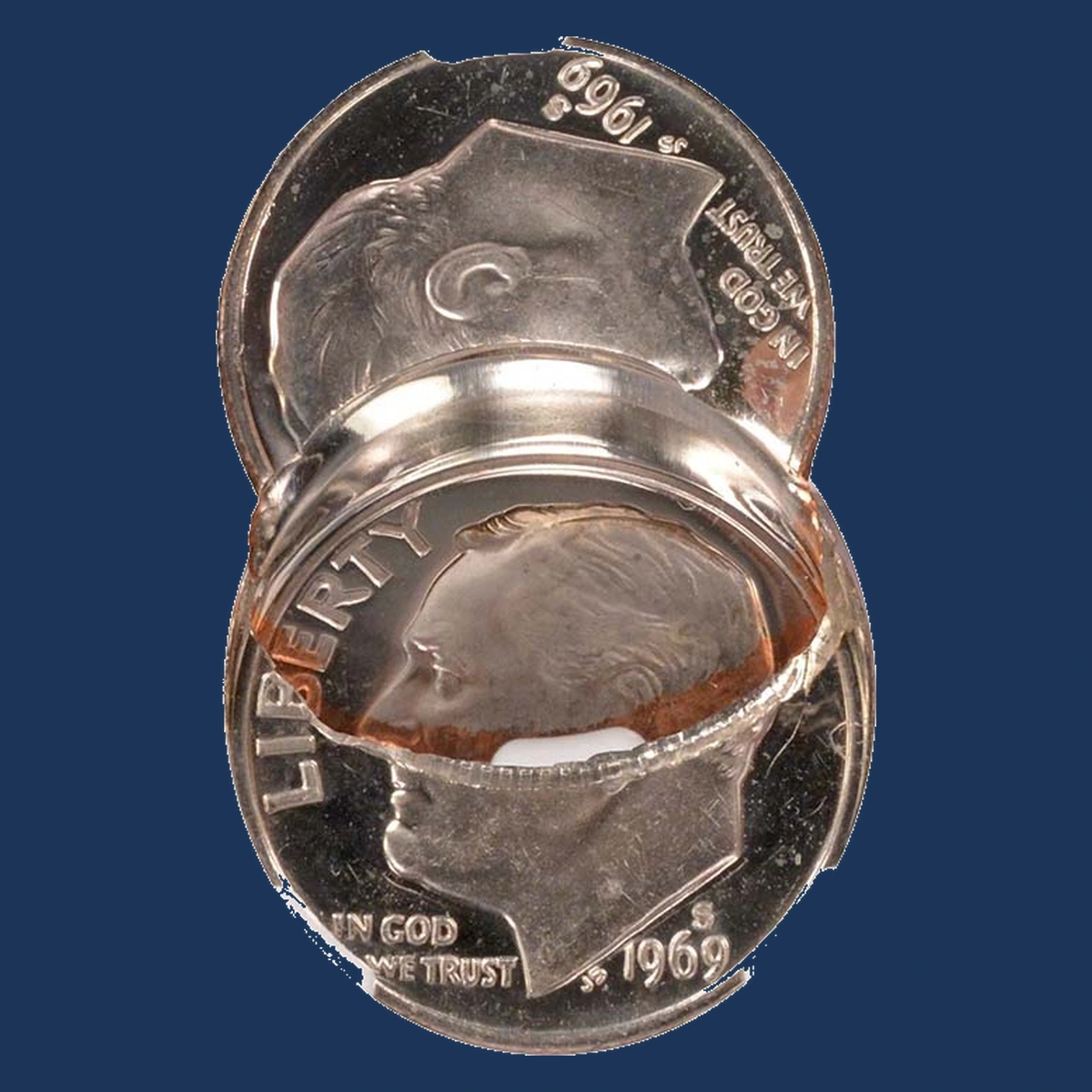 1969 Roosevelt Dime: Brockage