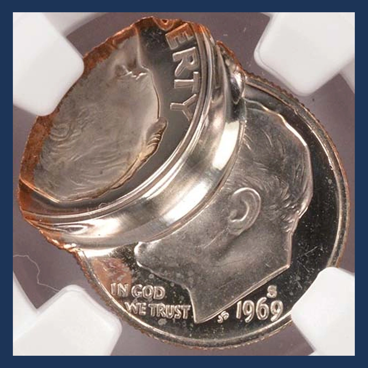 1969 Roosevelt Dime: double-struck coin from a mated proof pair