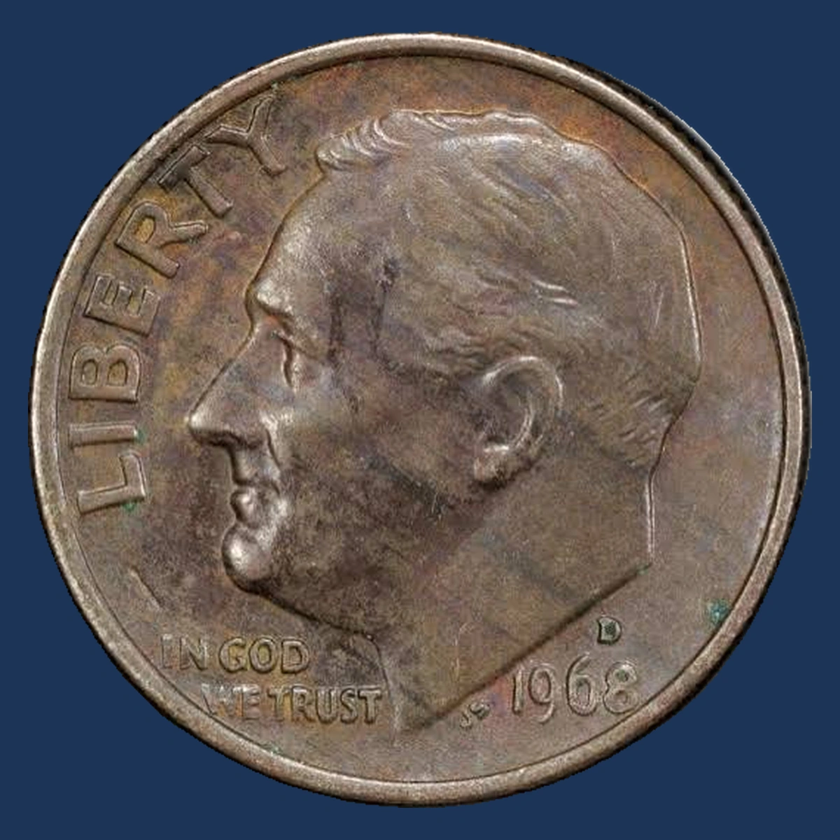 1968 Roosevelt Dime: Missing Clad
