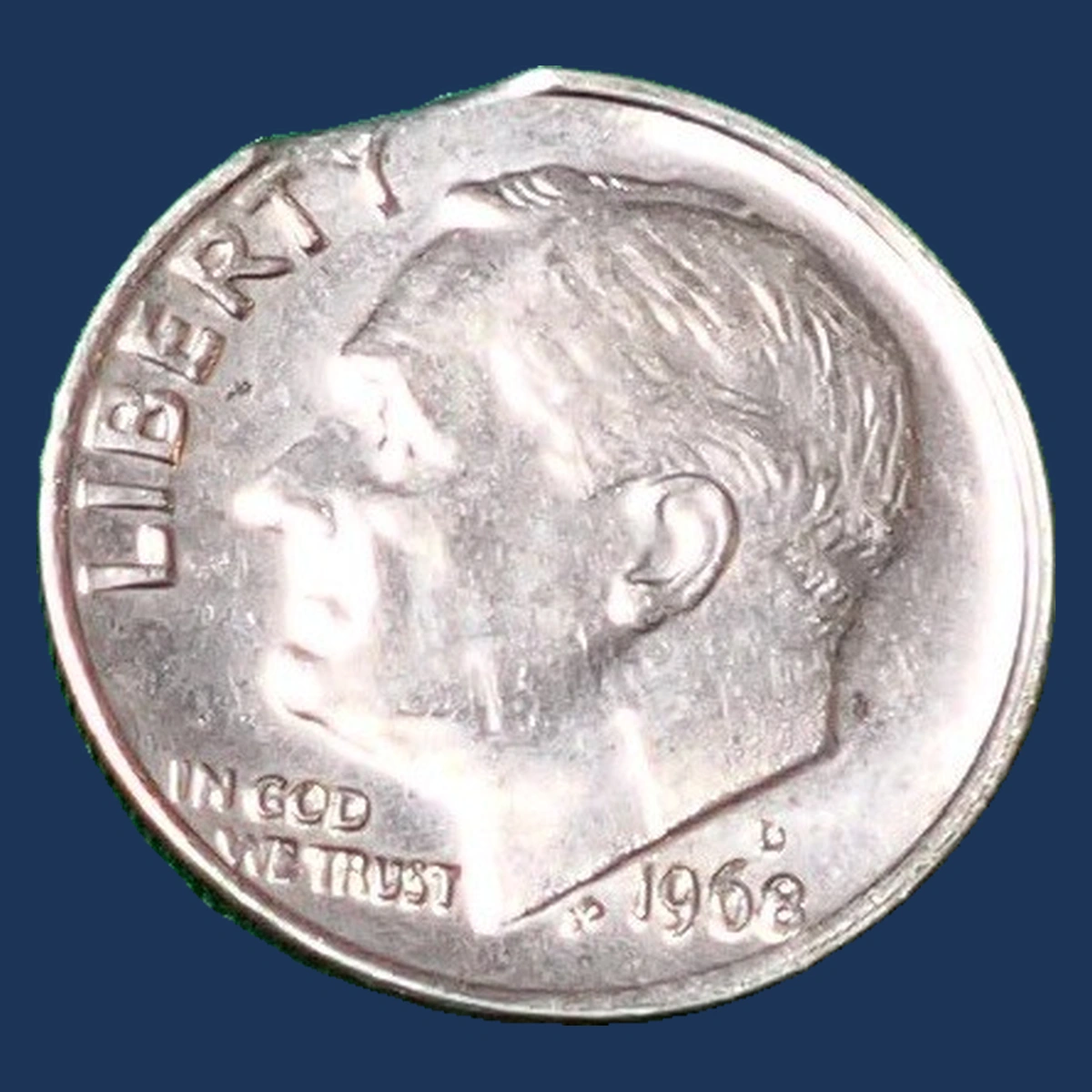 1968 Roosevelt Dime: Clipped Planchet