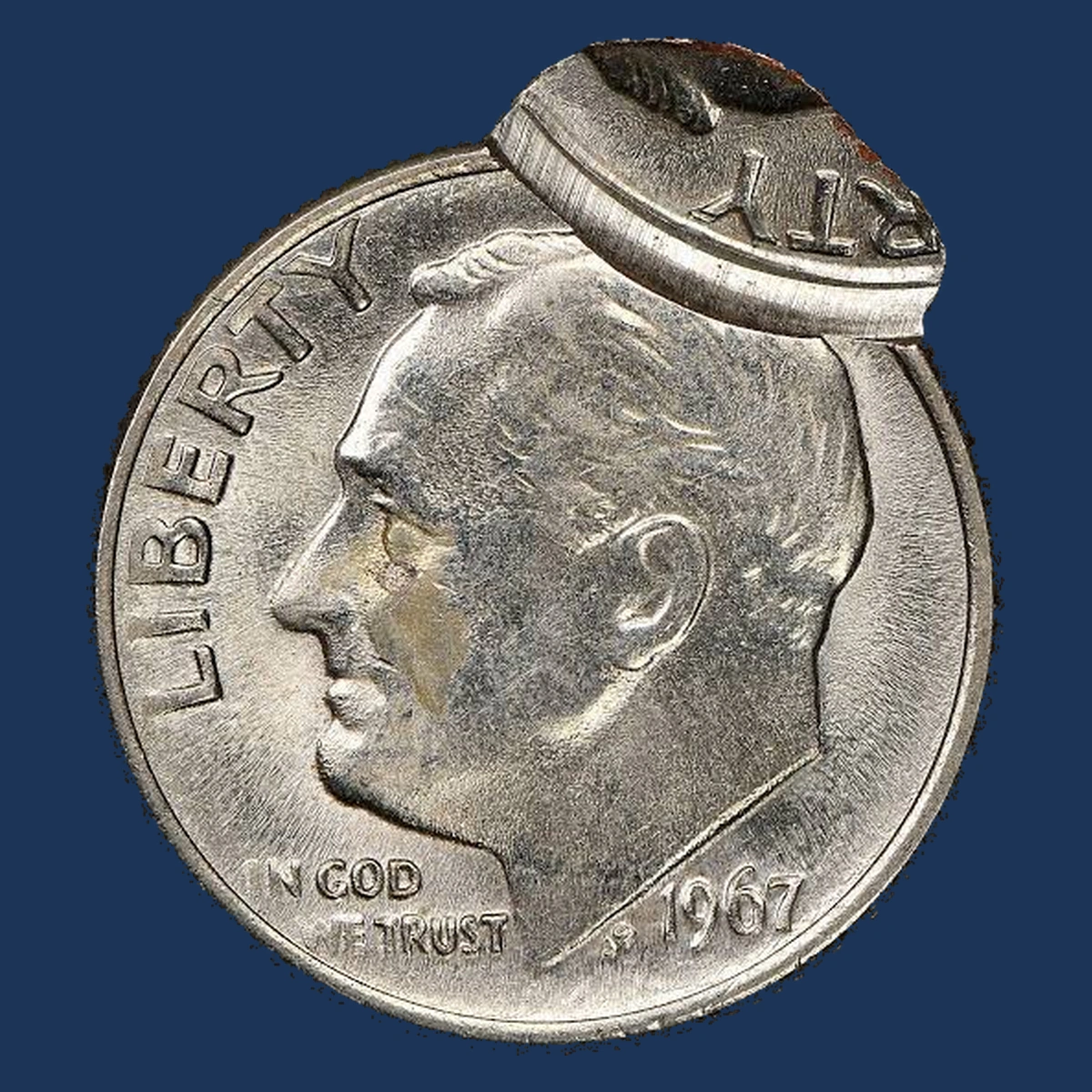 1967 Roosevelt Dime: double strike with an off-center second impression