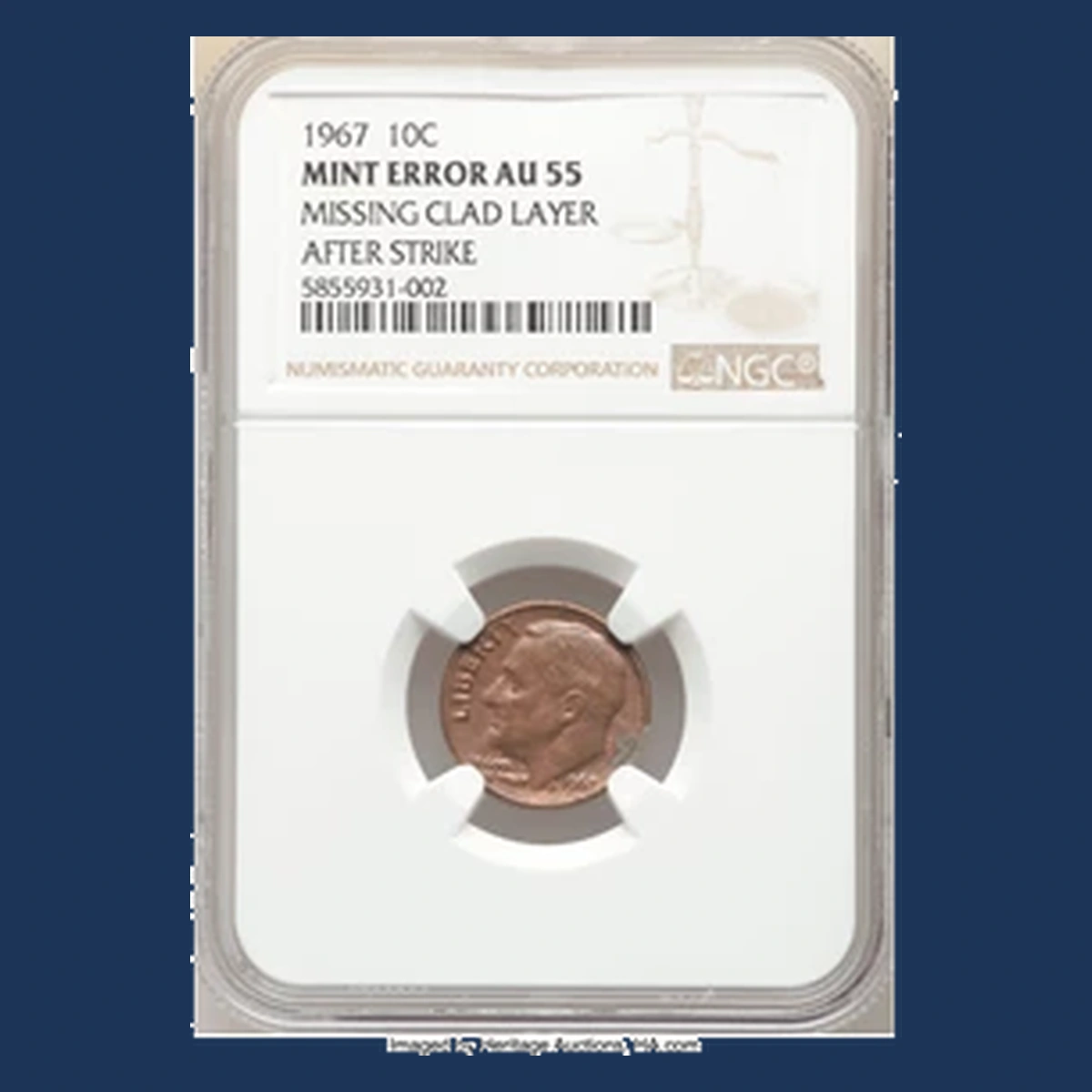 1967 Roosevelt Dime: Missing Clad Layer