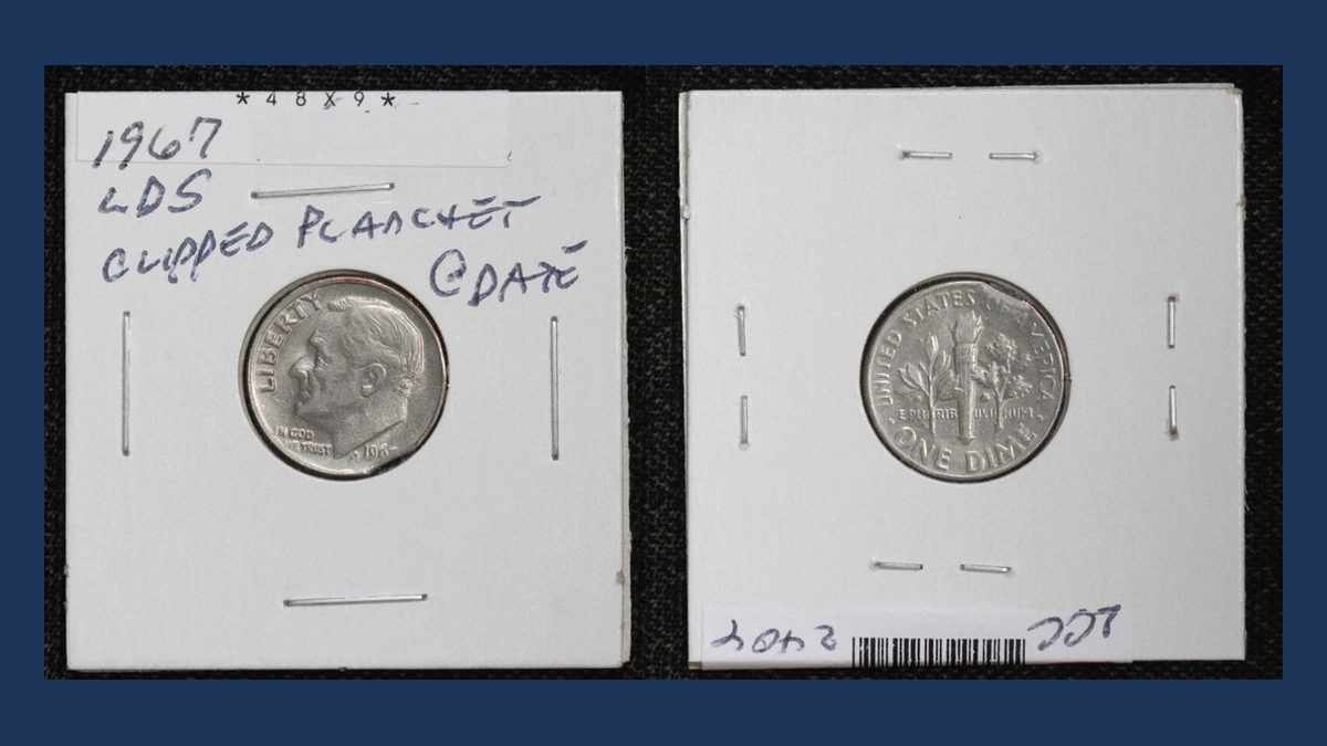 1967 Roosevelt Dime: Clipped Planchet