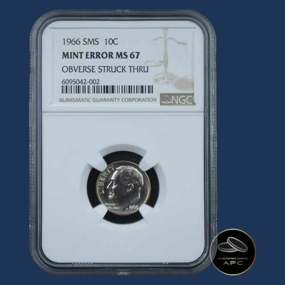 1966 Roosevelt Dime: obverse strike-through