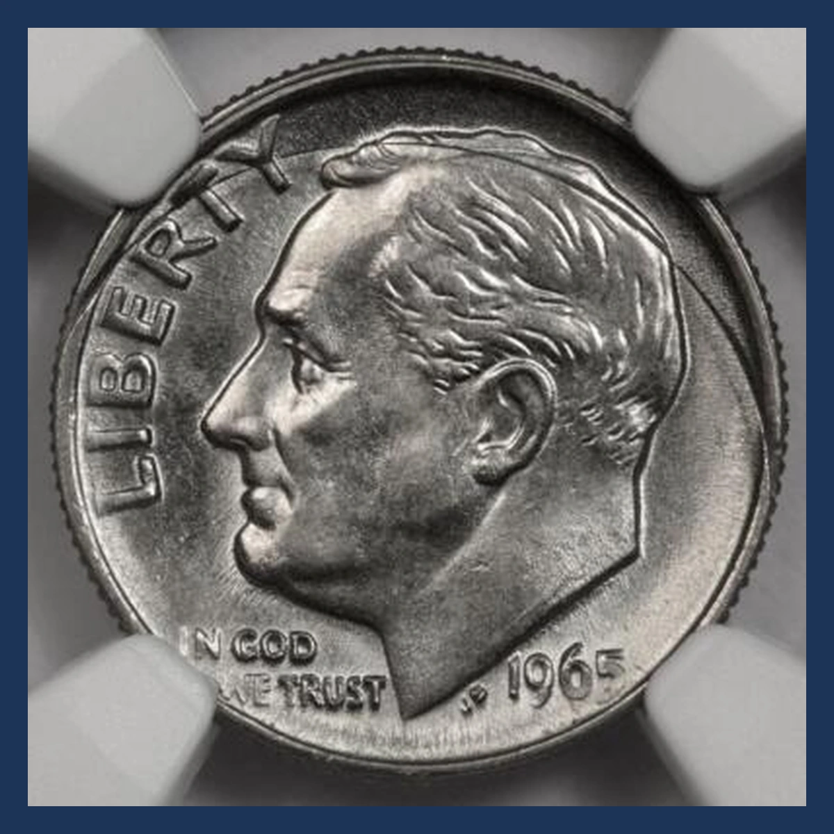 1965 Roosevelt Dime: Incomplete Curved Clip