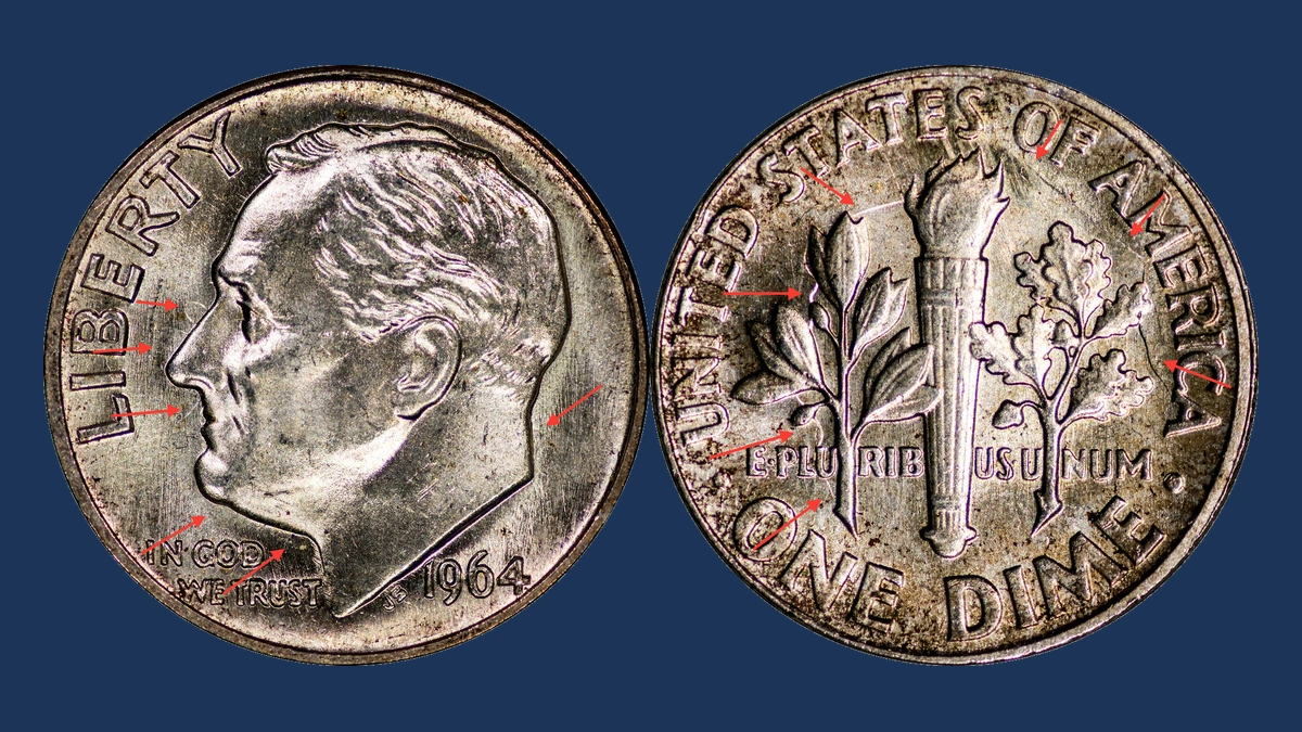 1964 Roosevelt Dime: die clash