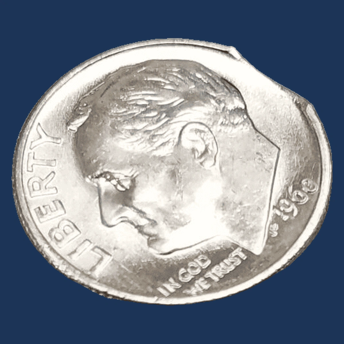 1960 Roosevelt Dime: Curved Clipped Planchet