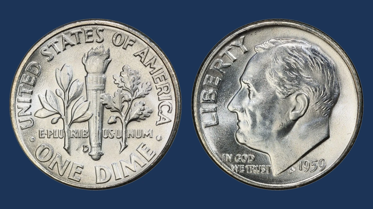 1959 Roosevelt Dime: D Over Inverted D