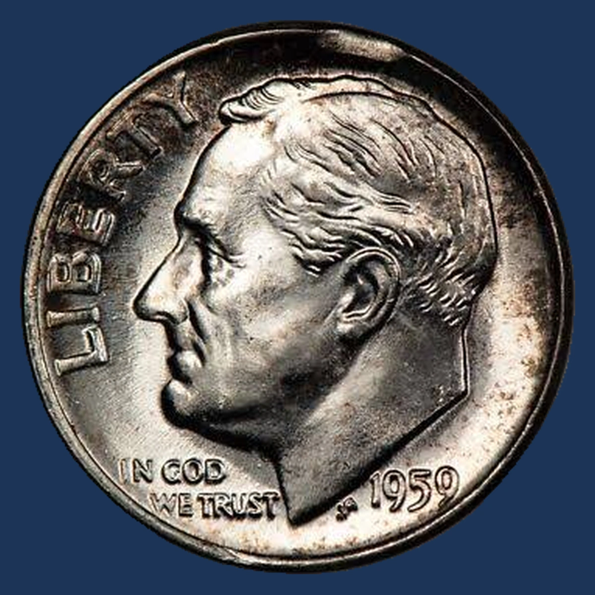 1959 Roosevelt Dime: Clipped Planchet