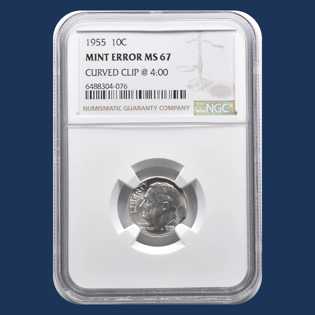 1955 Roosevelt Dime: Clipped Planchet