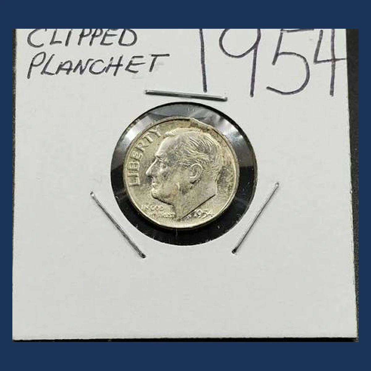 1954 Roosevelt Dime: Clipped Planchet
