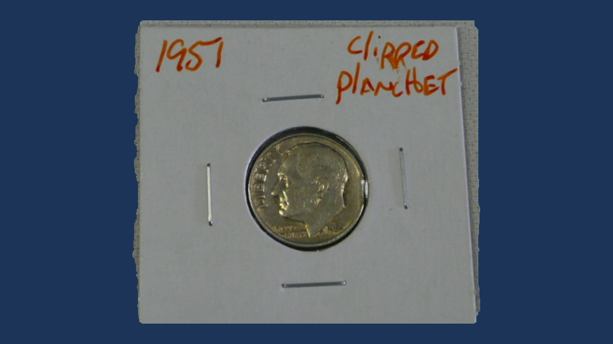 1951 Roosevelt Dime: Clipped Planchet