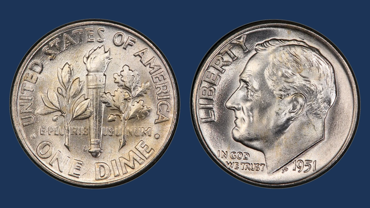 1951 Roosevelt Dime: Repunched D Mintmark