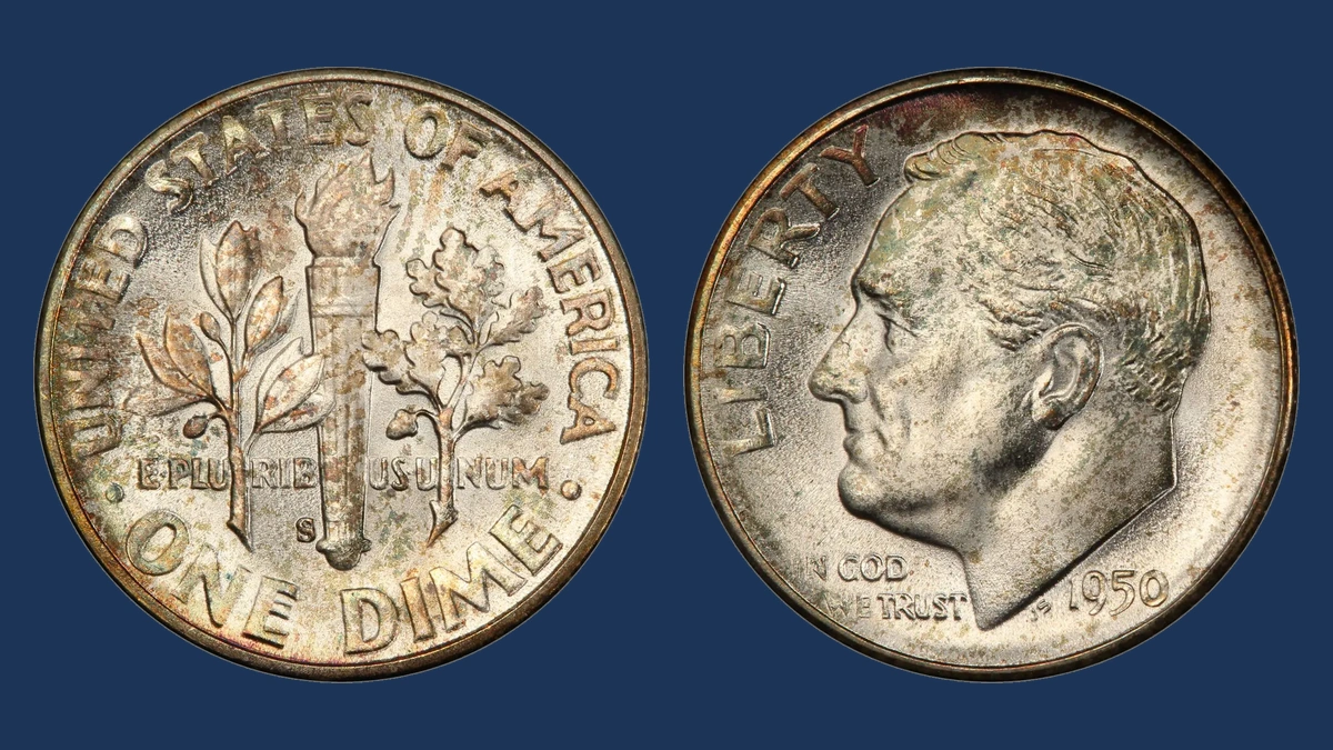 1950 Roosevelt Dime: Repunched Mintmark
