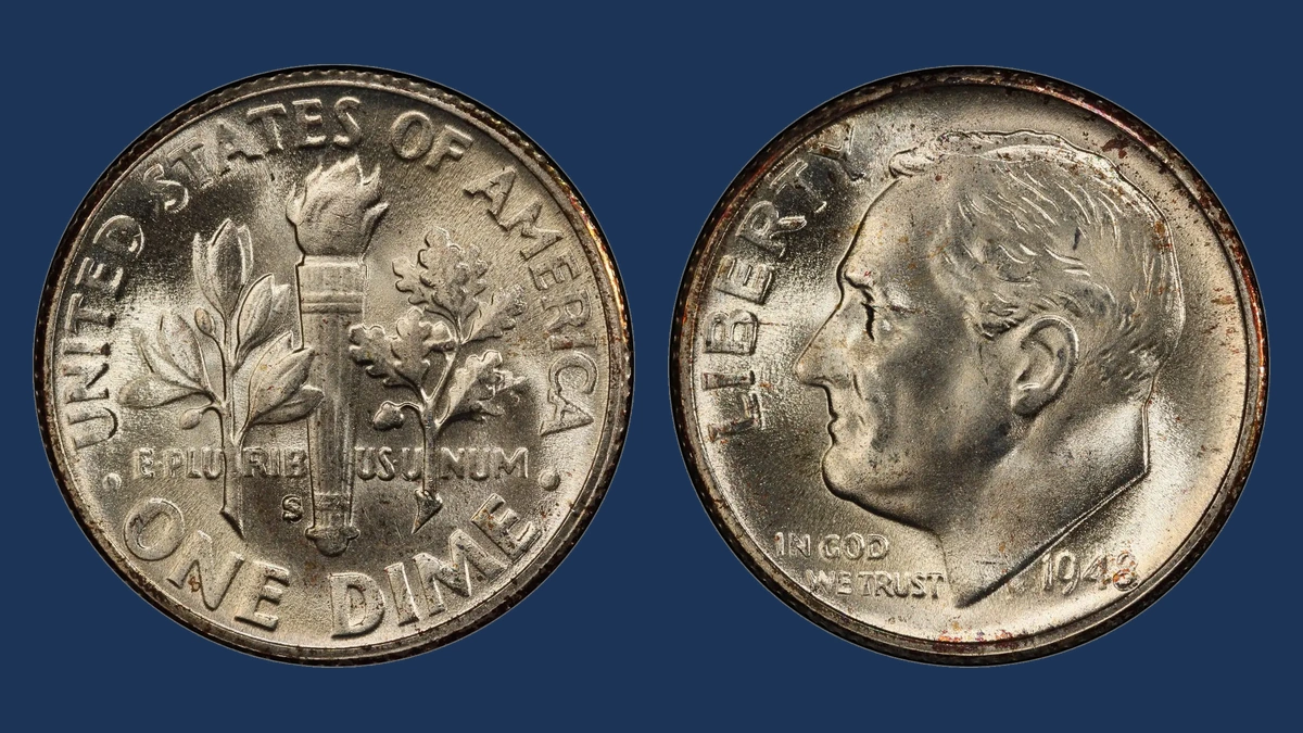 1948 Roosevelt Dime: Repunched S Mintmark