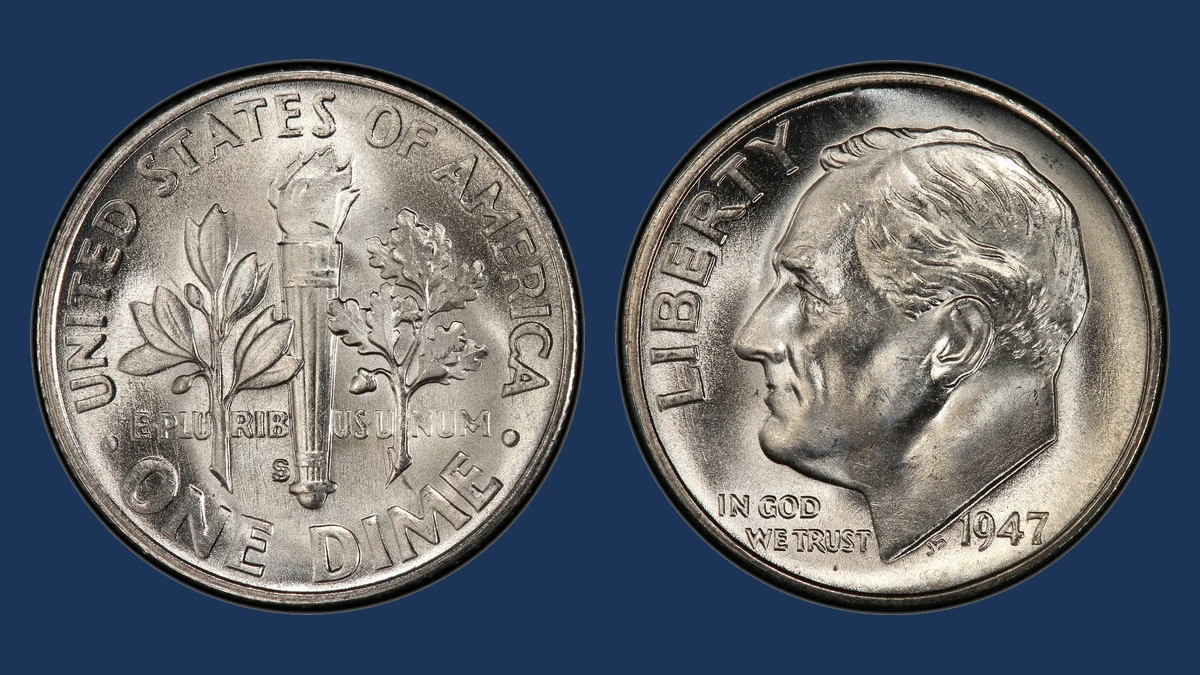 1947 Roosevelt Dime: Over-Mintmark