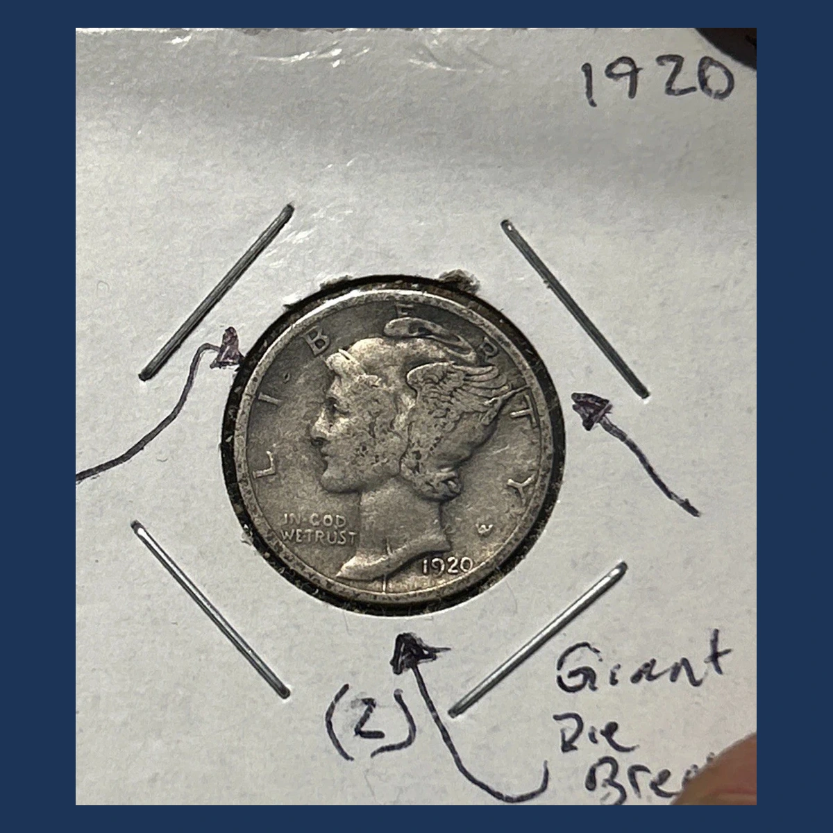 1920 Mercury Dime: Die Crack / Die Break