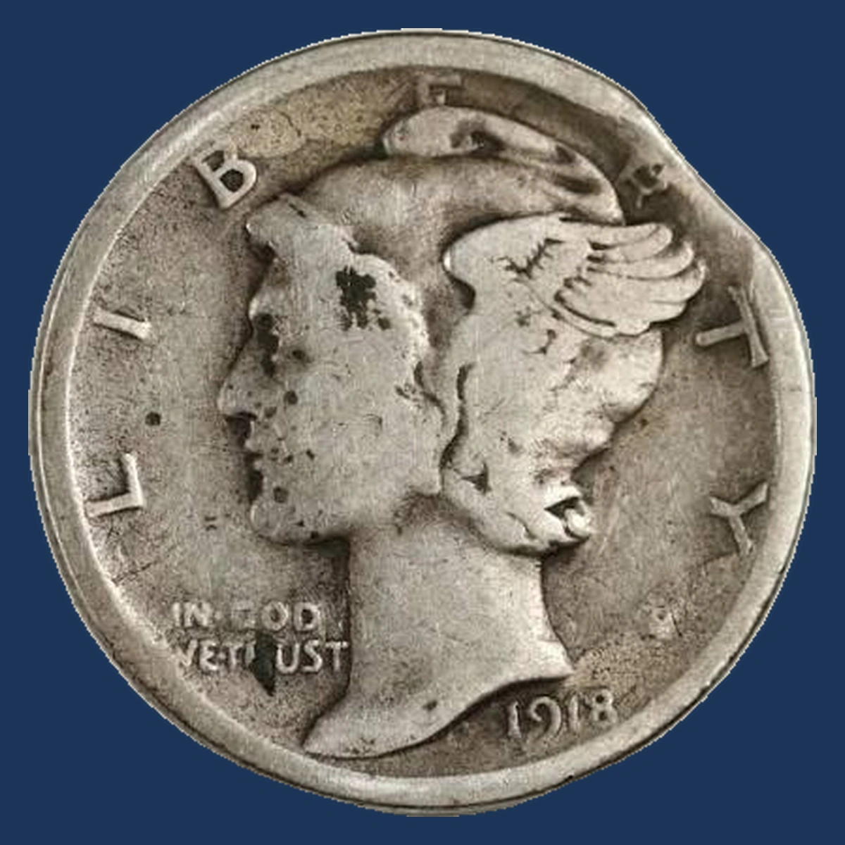1918 Mercury Dime: Clipped Planchet