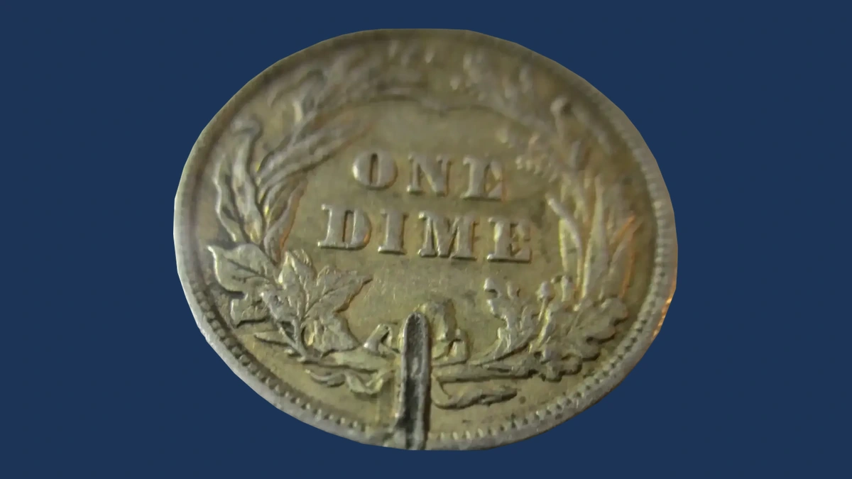 1913 Barber Dime: reverse strike-through