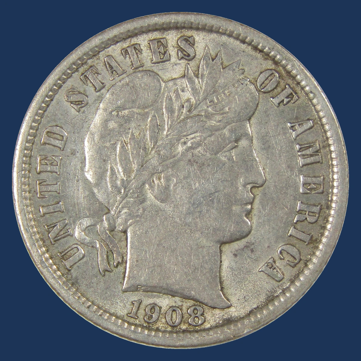1908 Barber Dime: Repunched Date