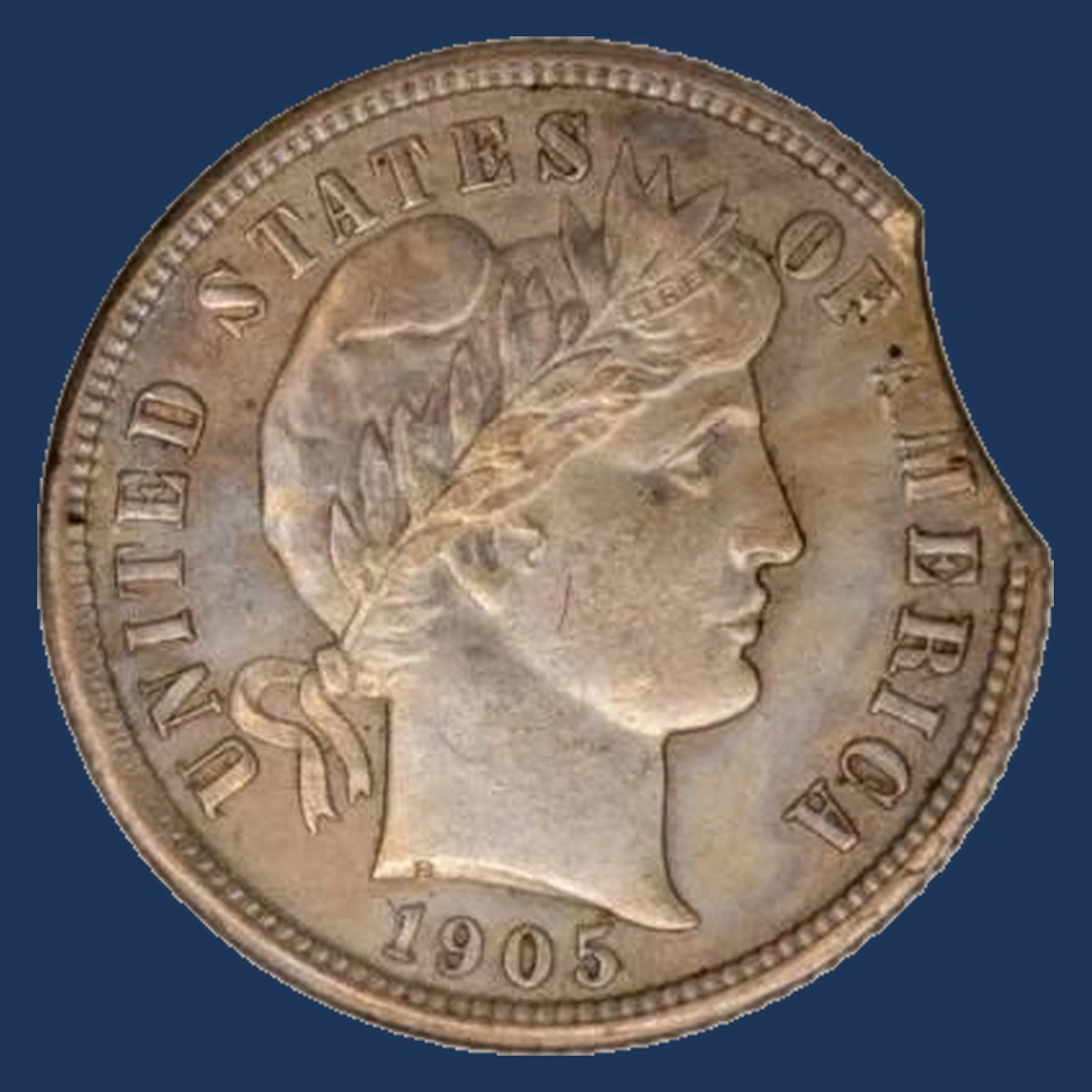 1905 Barber Dime: Clipped Planchet