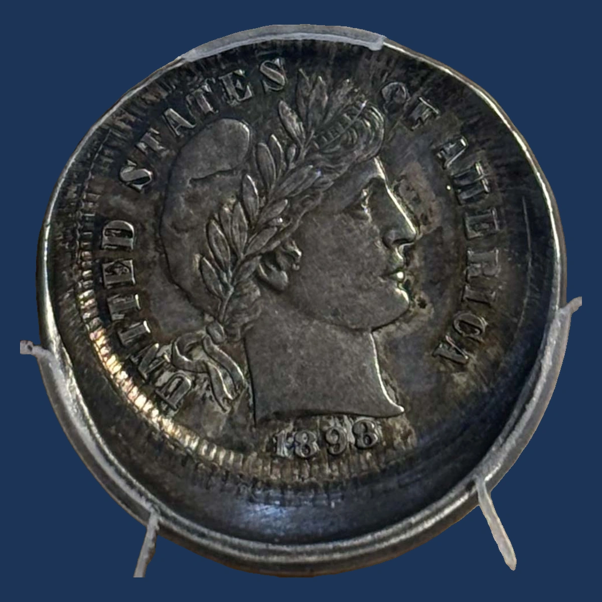 1898 Barber Dime: Off-Center Obverse Die Cap