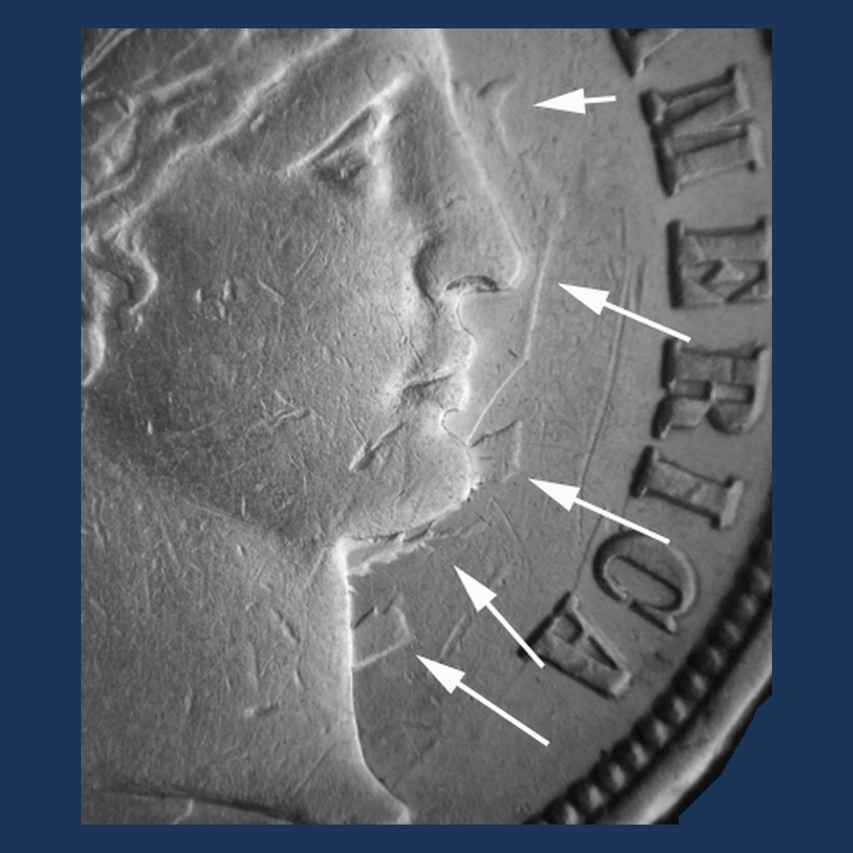 1892 Barber Dime: Clashed Dies