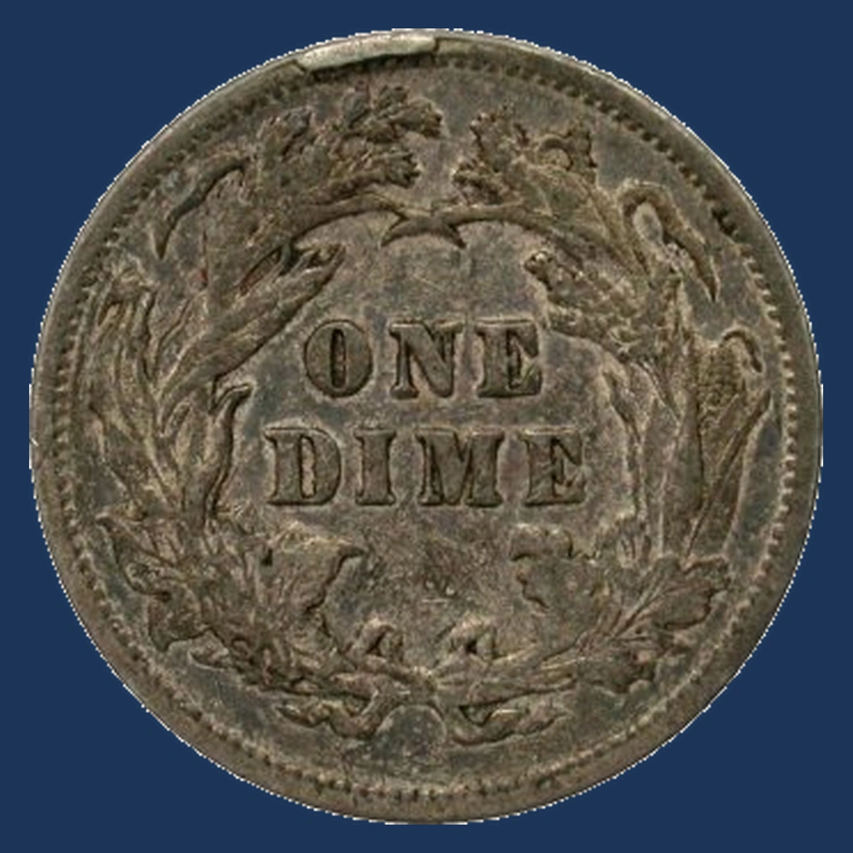 1889 Liberty Seated Dime: Die Break / Cud