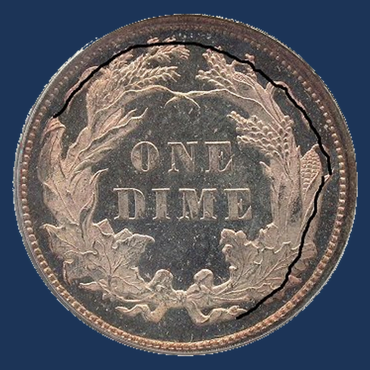 1879 Liberty Seated Dime: Die Crack / Die Chip