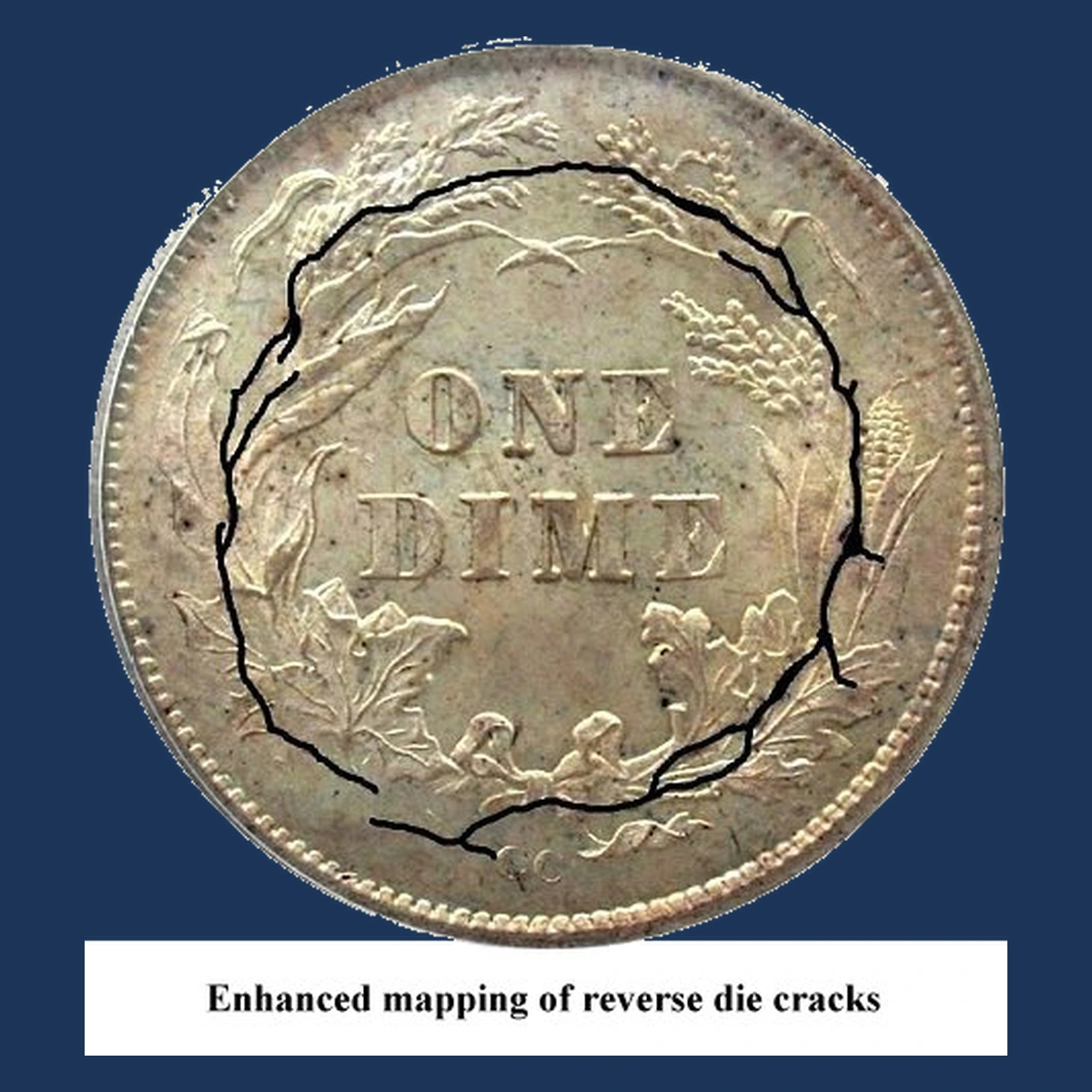 1878 Liberty Seated Dime: Die Crack / Die Chip