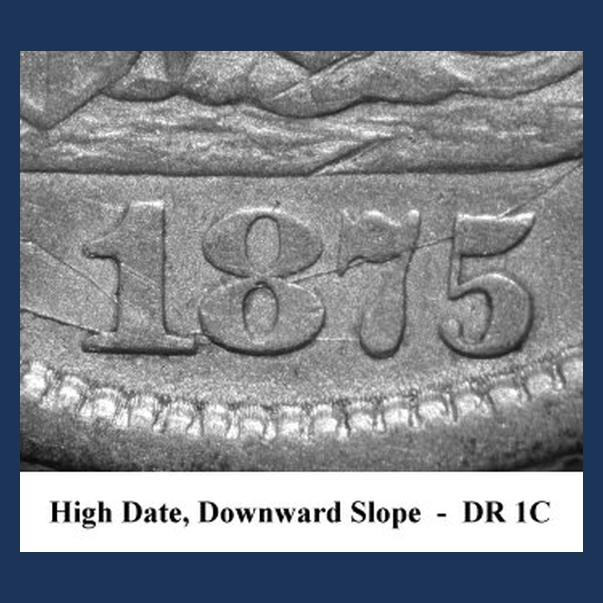 1875 Liberty Seated Dime: Die Crack / Die Chip