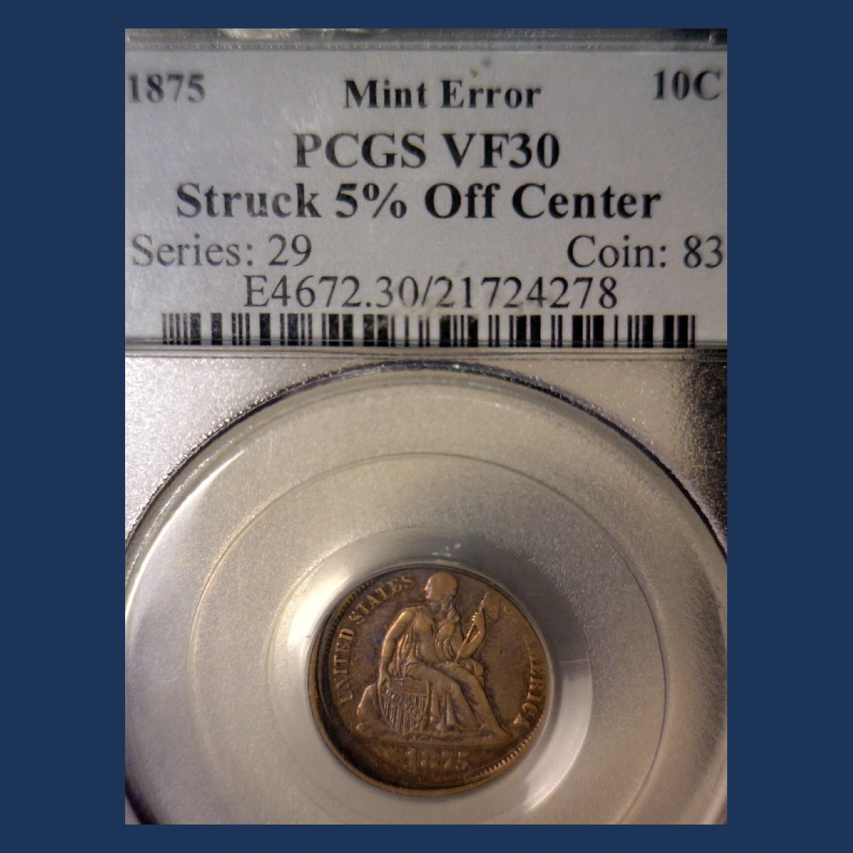 1875 Liberty Seated Dime: Off-Center Strike