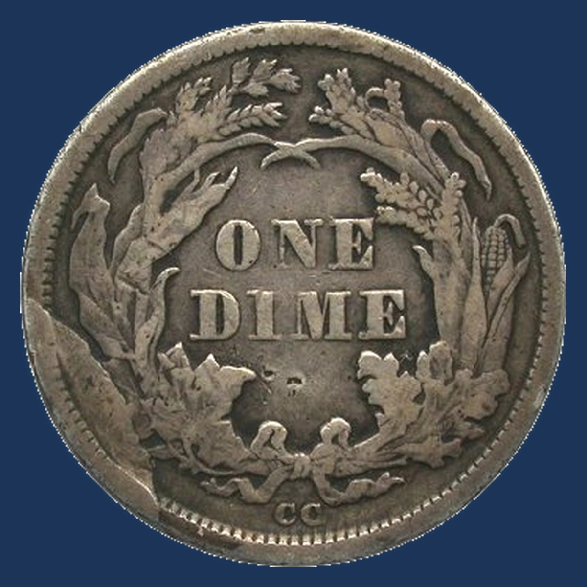 1875 Liberty Seated Dime: Die Break / Cud