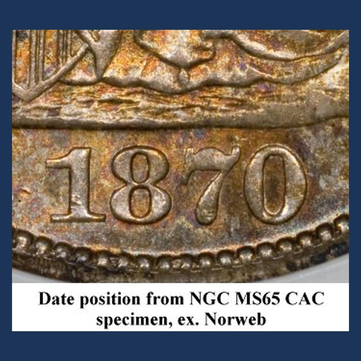 1870 Liberty Seated Dime: Misplaced Date