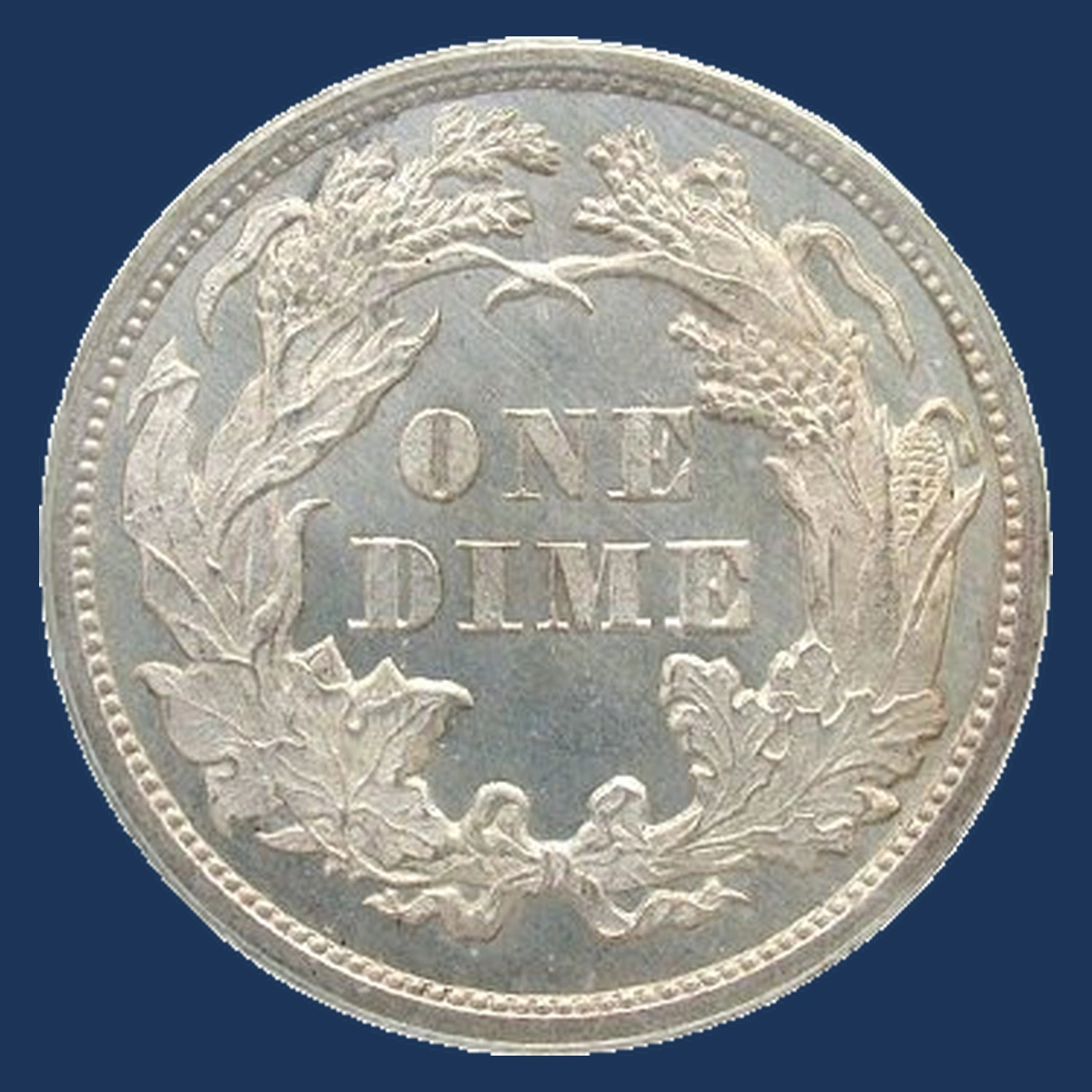 1865 Liberty Seated Dime: Reverse Die Defect at DIME