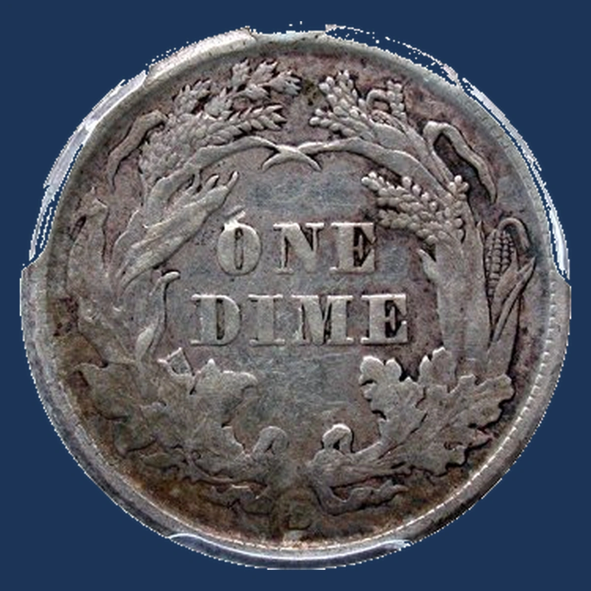 1865 Liberty Seated Dime: Die Break