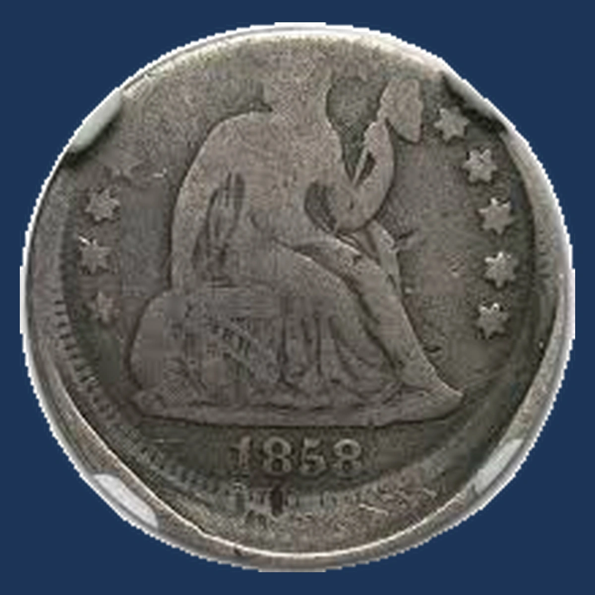 1858 Liberty Seated Dime: Off Center Strike